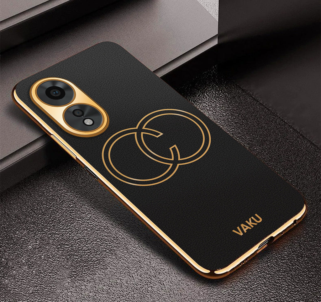 Vaku® Oppo A38 Skylar Leather Pattern Gold Electroplated Soft TPU Back Cover