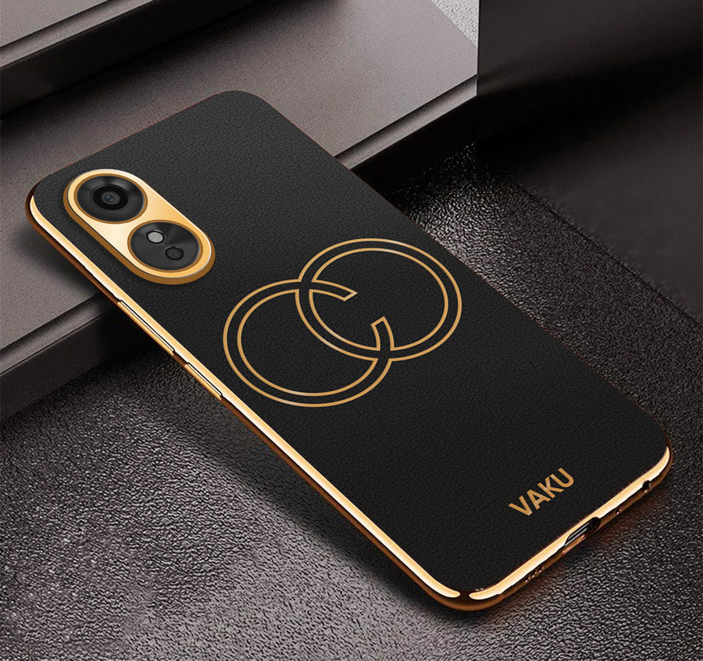 Vaku® Oppo A17 Skylar Leather Pattern Gold Electroplated Soft TPU Back Cover