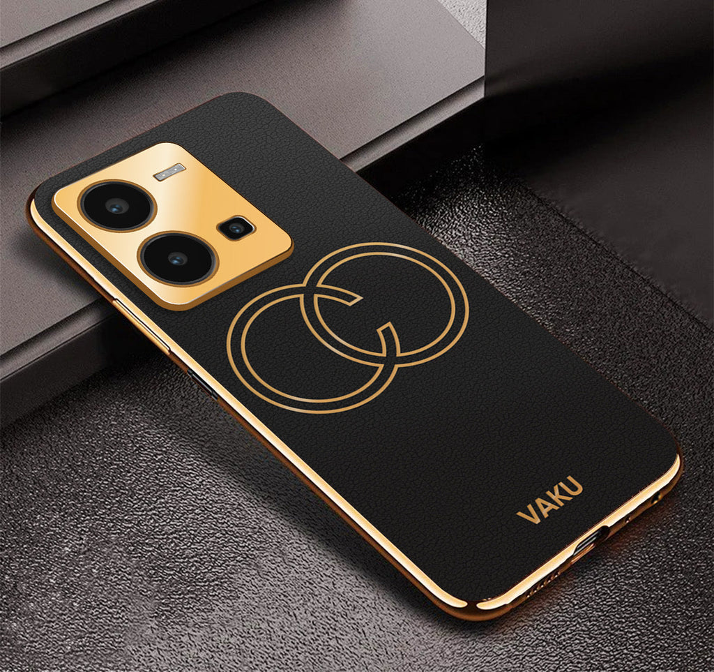 Vaku® Vivo Y35 4G Skylar Leather Pattern Gold Electroplated Soft TPU Back Cover
