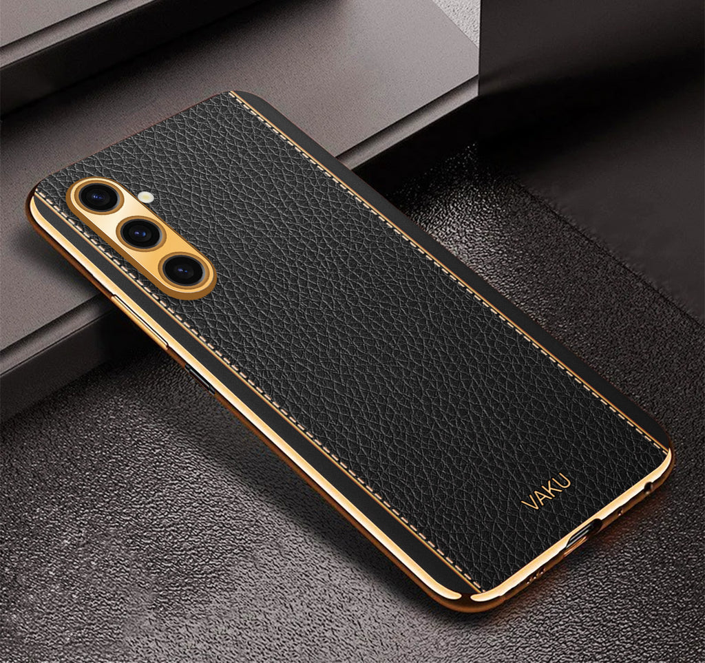 Vaku ® Samsung Galaxy A05s Luxemberg Leather Pattern Gold Electroplated Soft TPU Back Cover