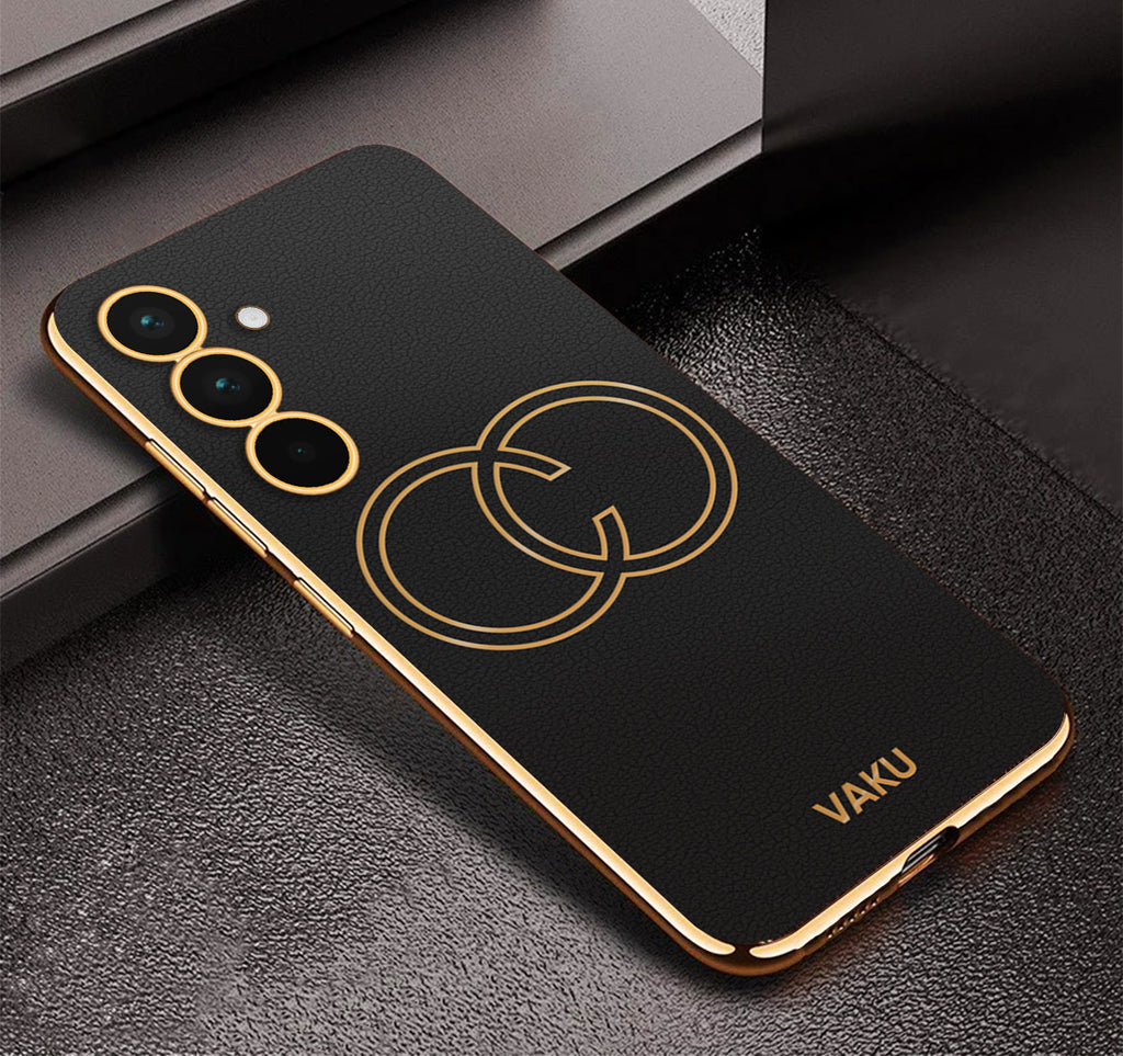 Vaku ® Samsung Galaxy A55 5G Skylar Leather Pattern Gold Electroplated Soft TPU Back Cover
