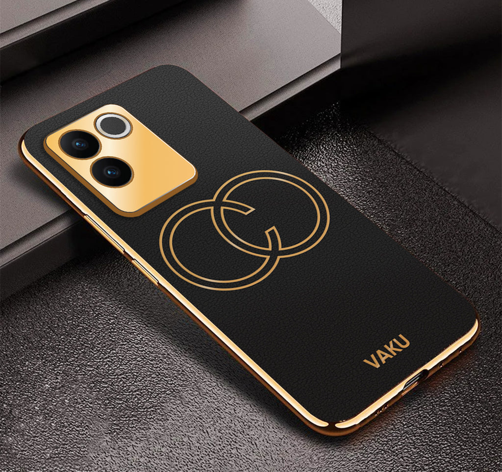 Vaku ® Vivo T2 Pro 5G Skylar Leather Pattern Gold Electroplated Soft TPU Back Cover
