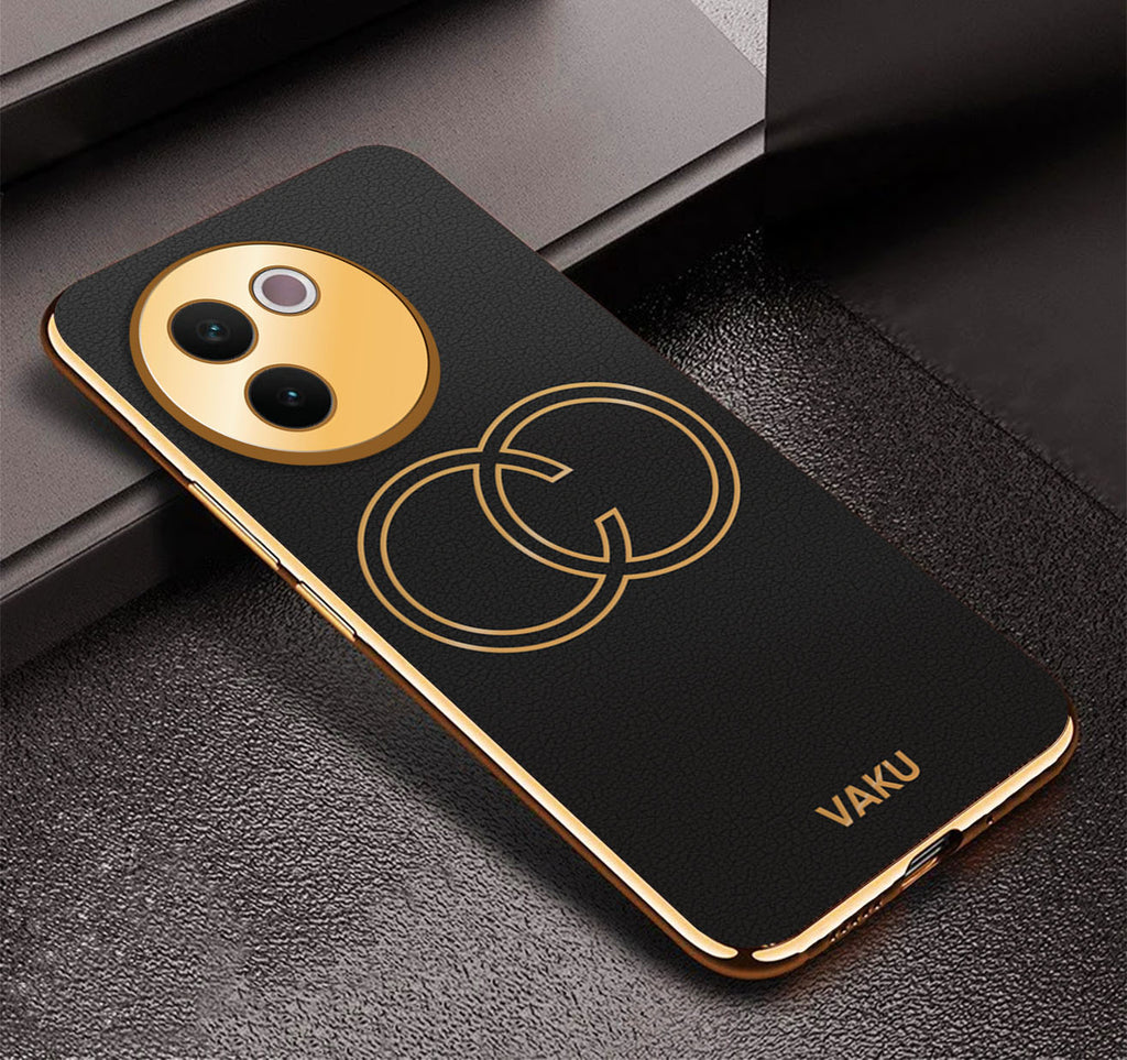 Vaku ® Vivo V30e 5G Skylar Leather Pattern Gold Electroplated Soft TPU Back Cover