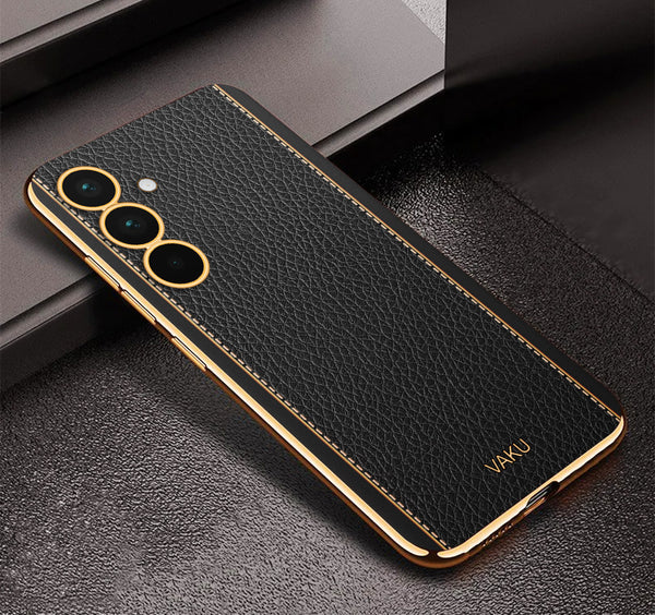 Vaku ® Samsung Galaxy F15 5G Luxemberg Leather Pattern Gold Electroplated Soft TPU Back Cover