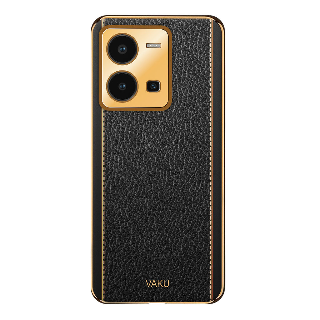 Vaku® Vivo Y35 4G Luxemberg Leather Pattern Gold Electroplated Soft TPU Back Cover