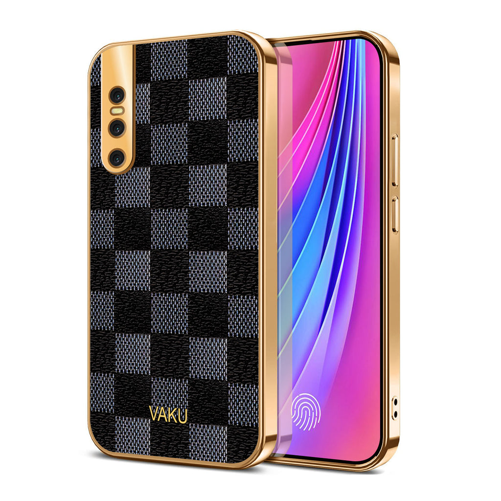 Vaku® Vivo V15 Pro Cheron Leather Electroplated Soft TPU Back Cover