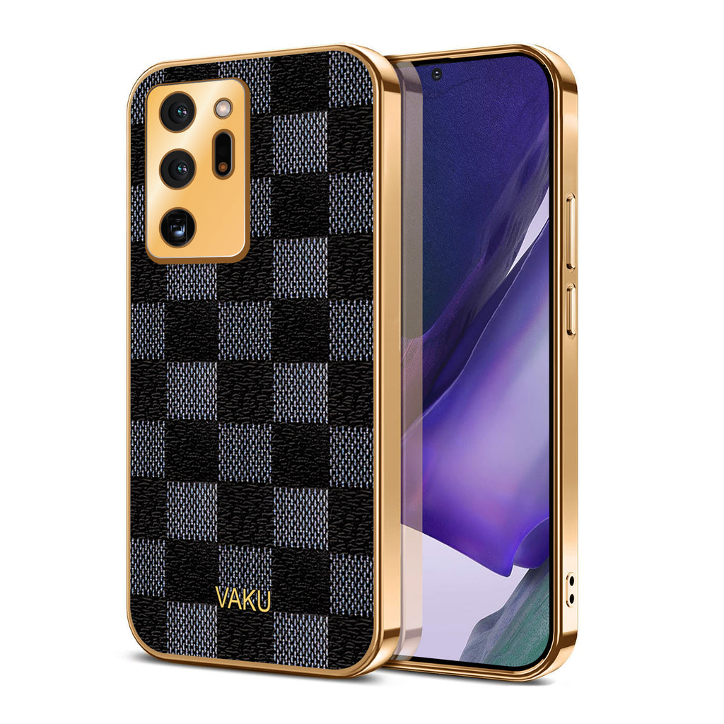Vaku® Samsung Galaxy Note 20 Ultra Cheron Series Leather Stitched Gold Electroplated Soft TPU Back Cover
