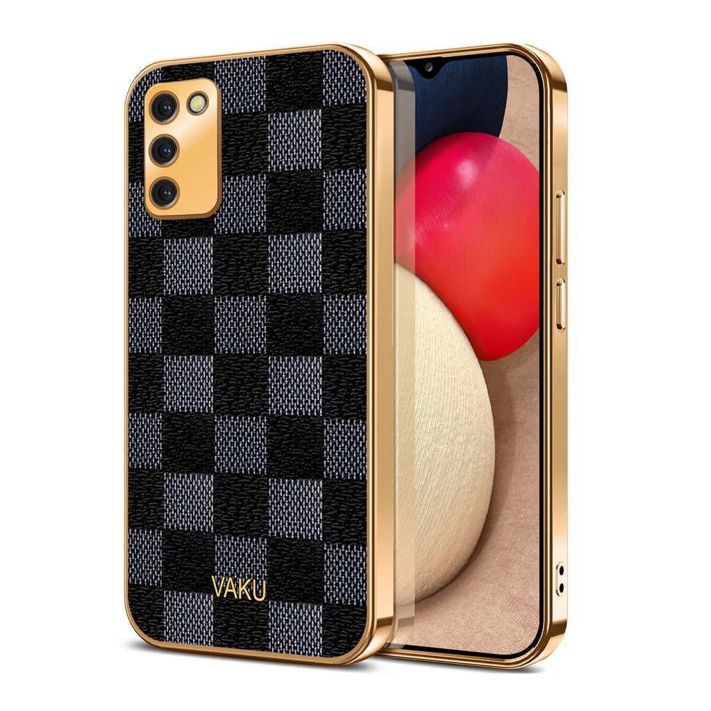 Vaku® Samsung Galaxy M02s Cheron Series Leather Stitched Gold Electroplated Soft TPU Back Cover