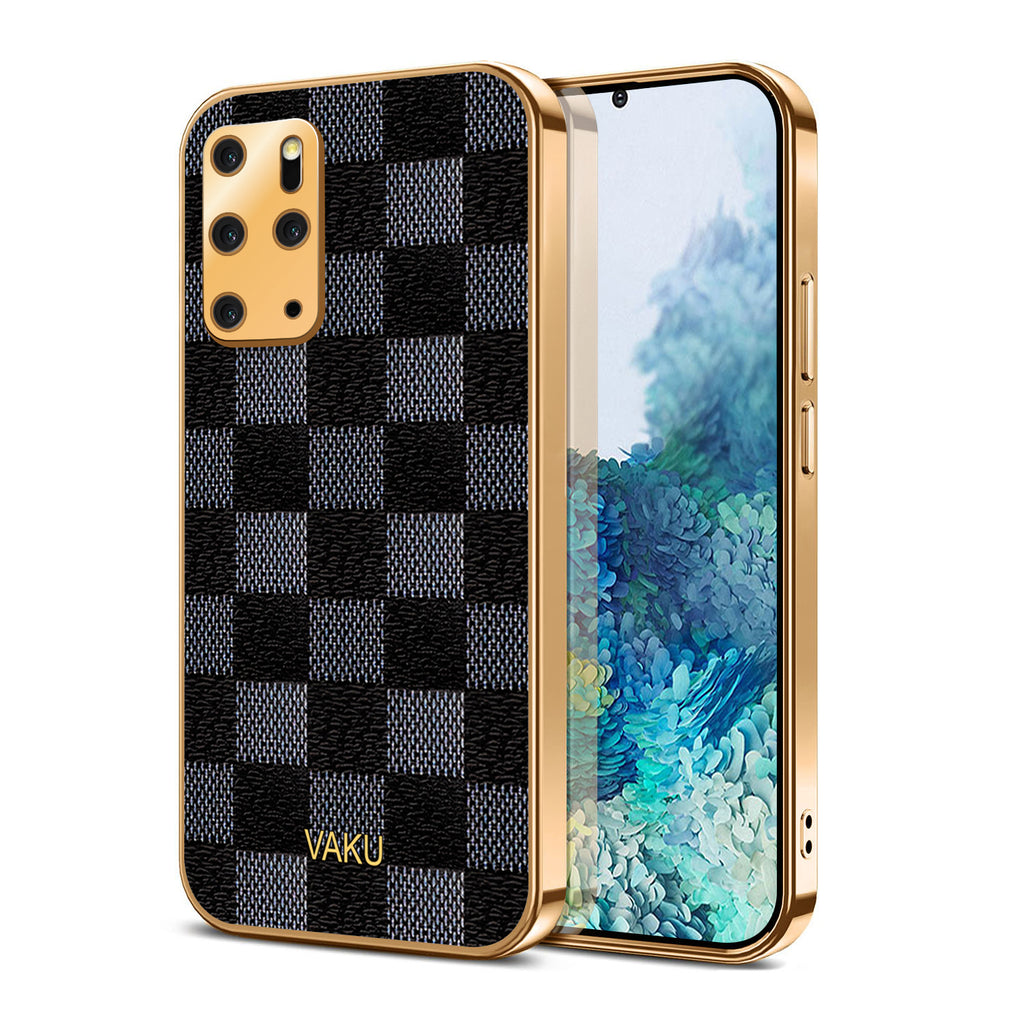Vaku® Samsung Galaxy S20 Plus Cheron Series Leather Stitched Gold Electroplated Soft TPU Back Cover