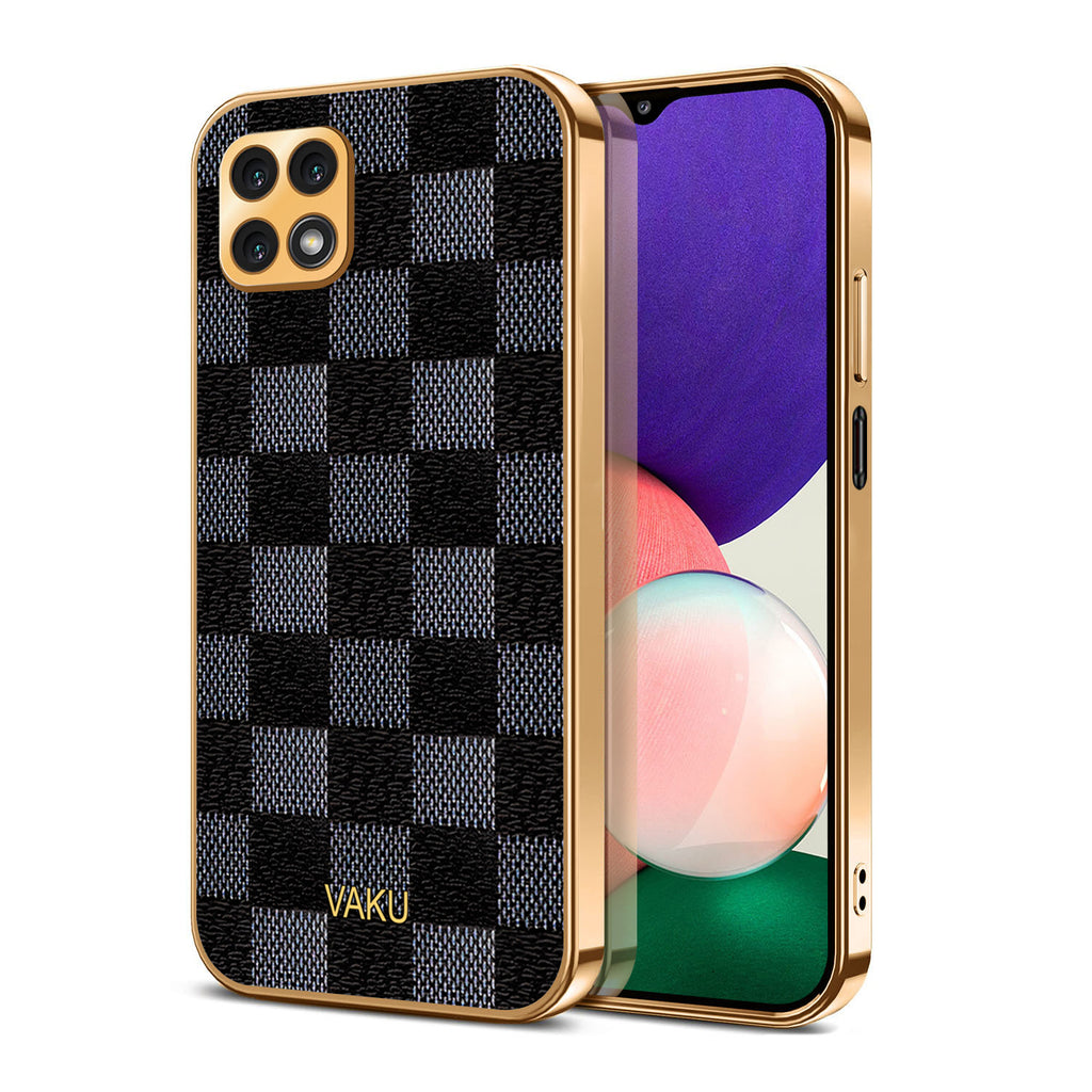 Vaku® Samsung Galaxy A22 5G Cheron Leather Electroplated Soft TPU Back Cover