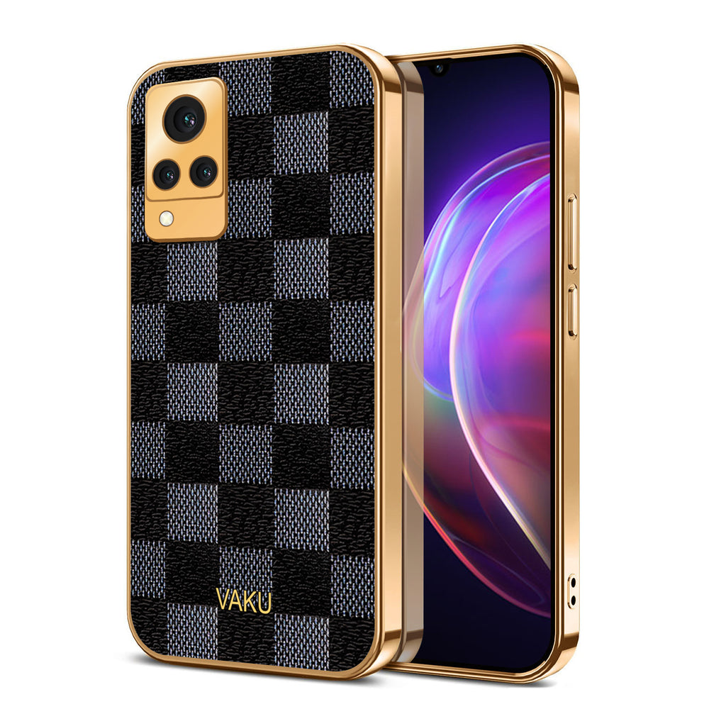 Vaku® Vivo V21 5G Cheron Leather Electroplated Soft TPU Back Cover