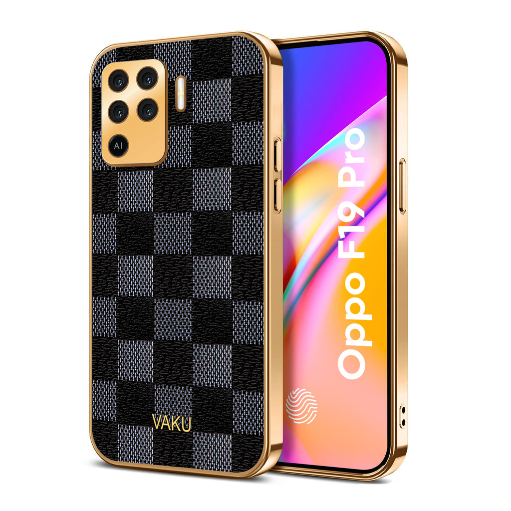 Vaku® Oppo F19 Pro Cheron Leather Electroplated Soft TPU Back Cover