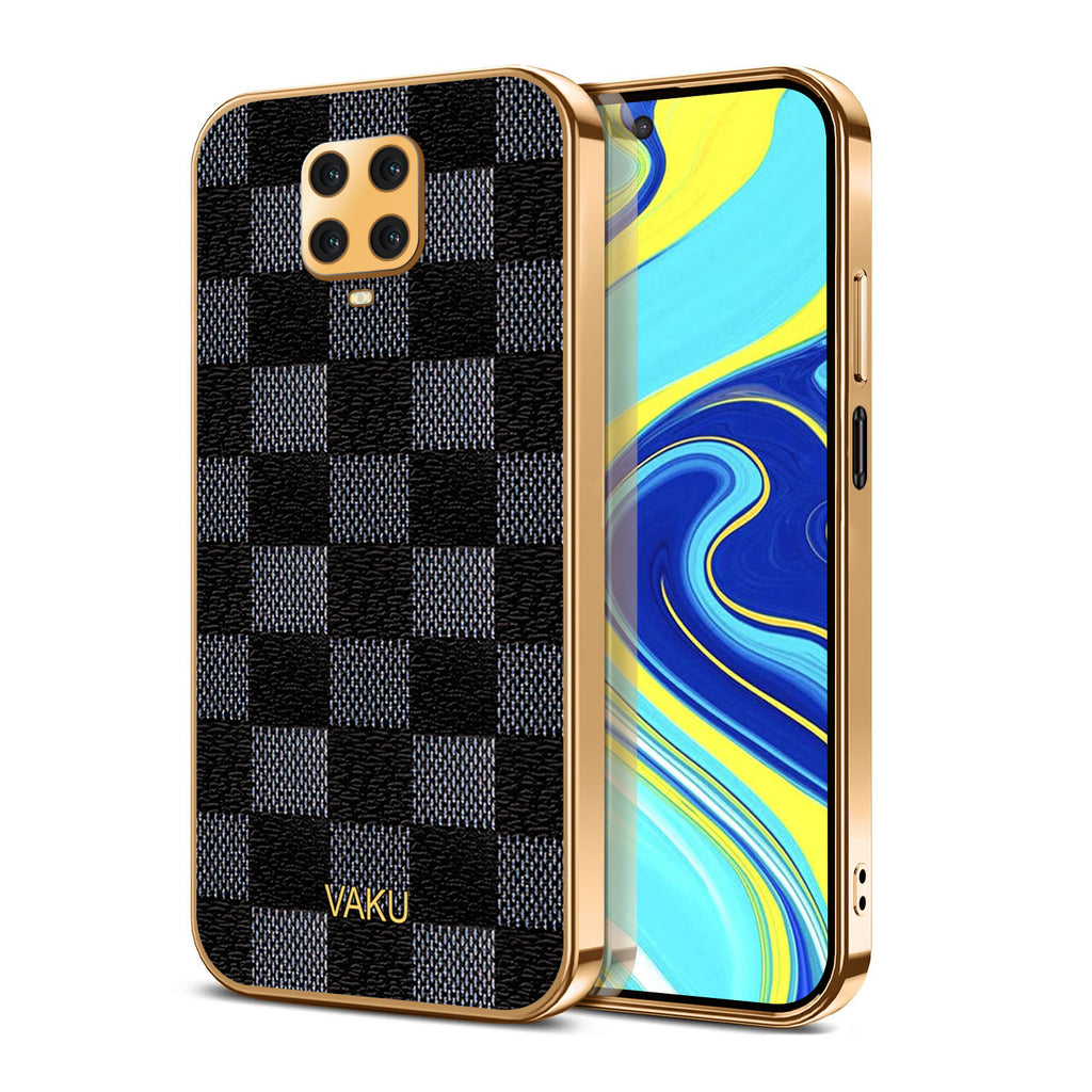 Vaku® Xiaomi Redmi Note 9 Pro Max Cheron Series Leather Stitched Gold Electroplated Soft TPU Back Cover