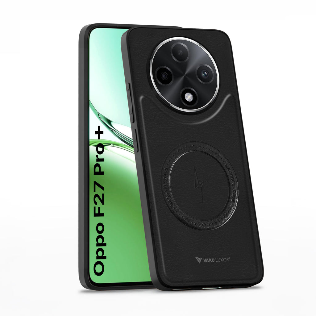 Vaku ® Oppo F27 Pro Plus 5G Maxtron Leather Stitched Magnetic Magsafe Back Cover
