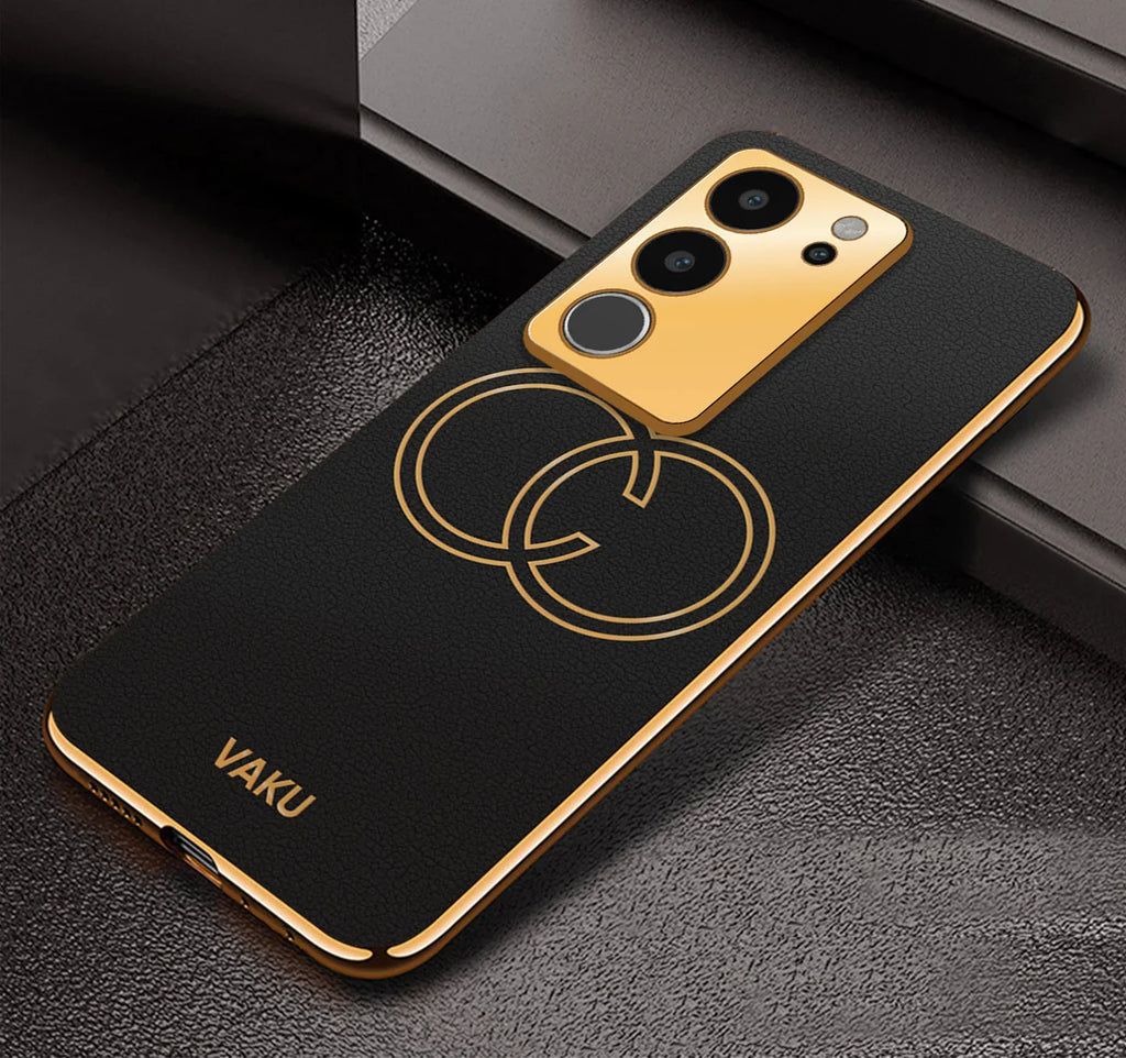 Vaku® Vivo V29 5G Skylar Leather Pattern Gold Electroplated Soft TPU Back Cover