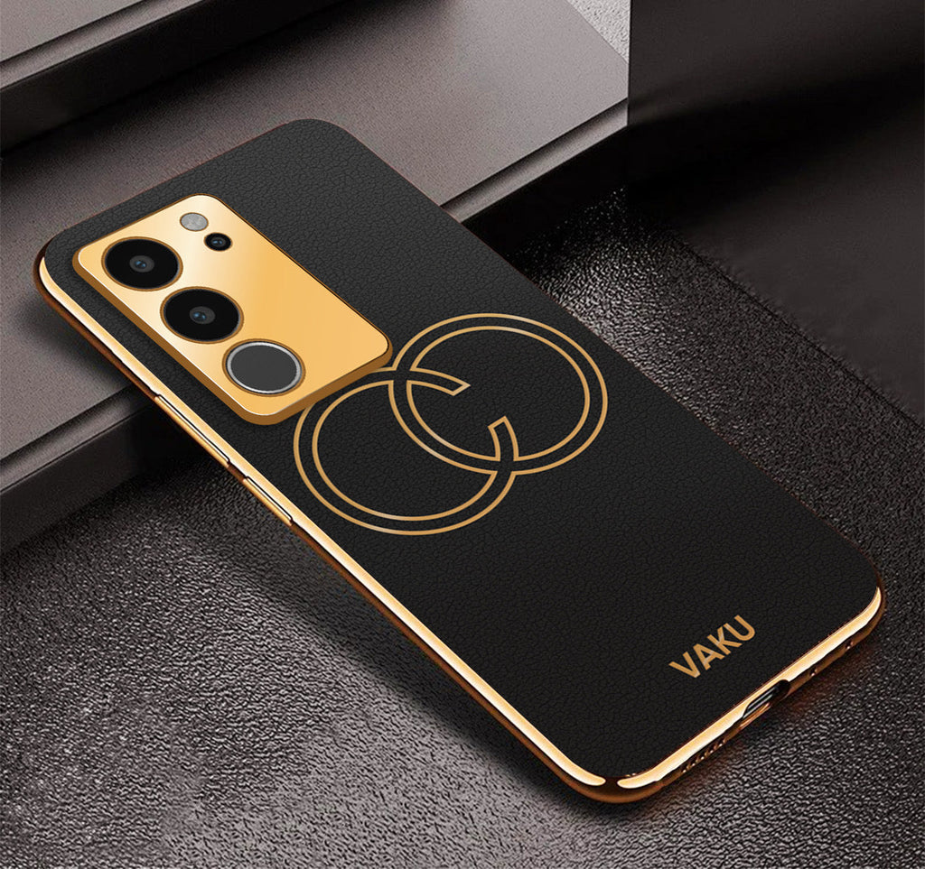 Vaku® Vivo V29 5G Skylar Leather Pattern Gold Electroplated Soft TPU Back Cover