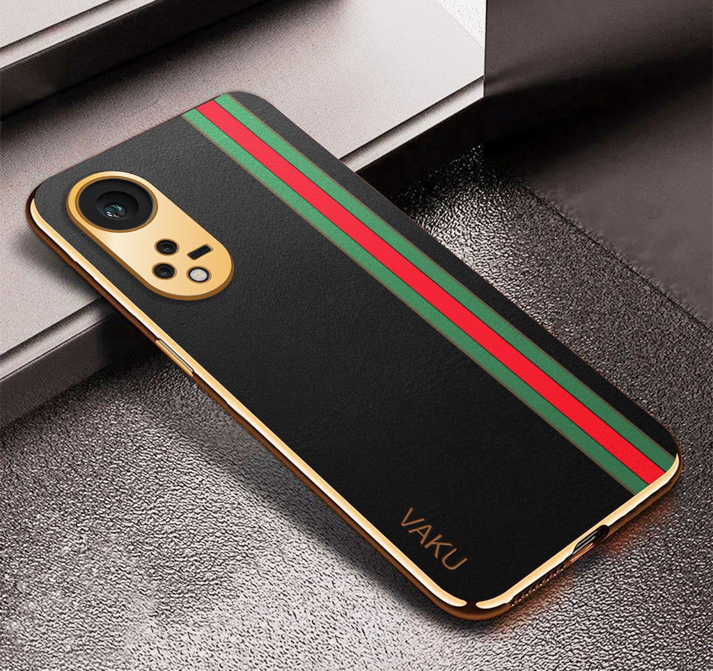 Vaku ® Oppo Reno8T 5G Felix Line Leather Stitched Gold Electroplated Soft TPU Back Cover Case