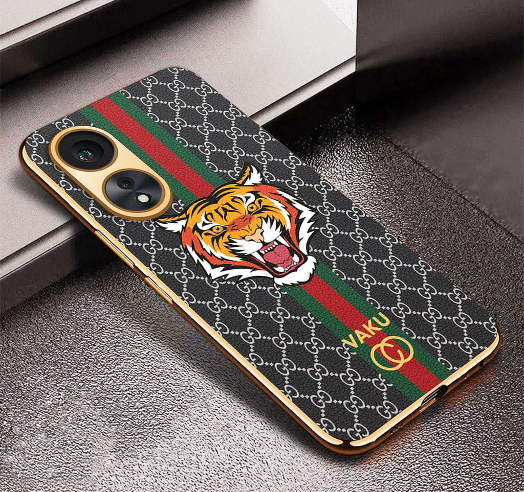 Vaku ® Oppo A58 Lynx Designer Leather Pattern Gold Electroplated Soft TPU Back Cover Case