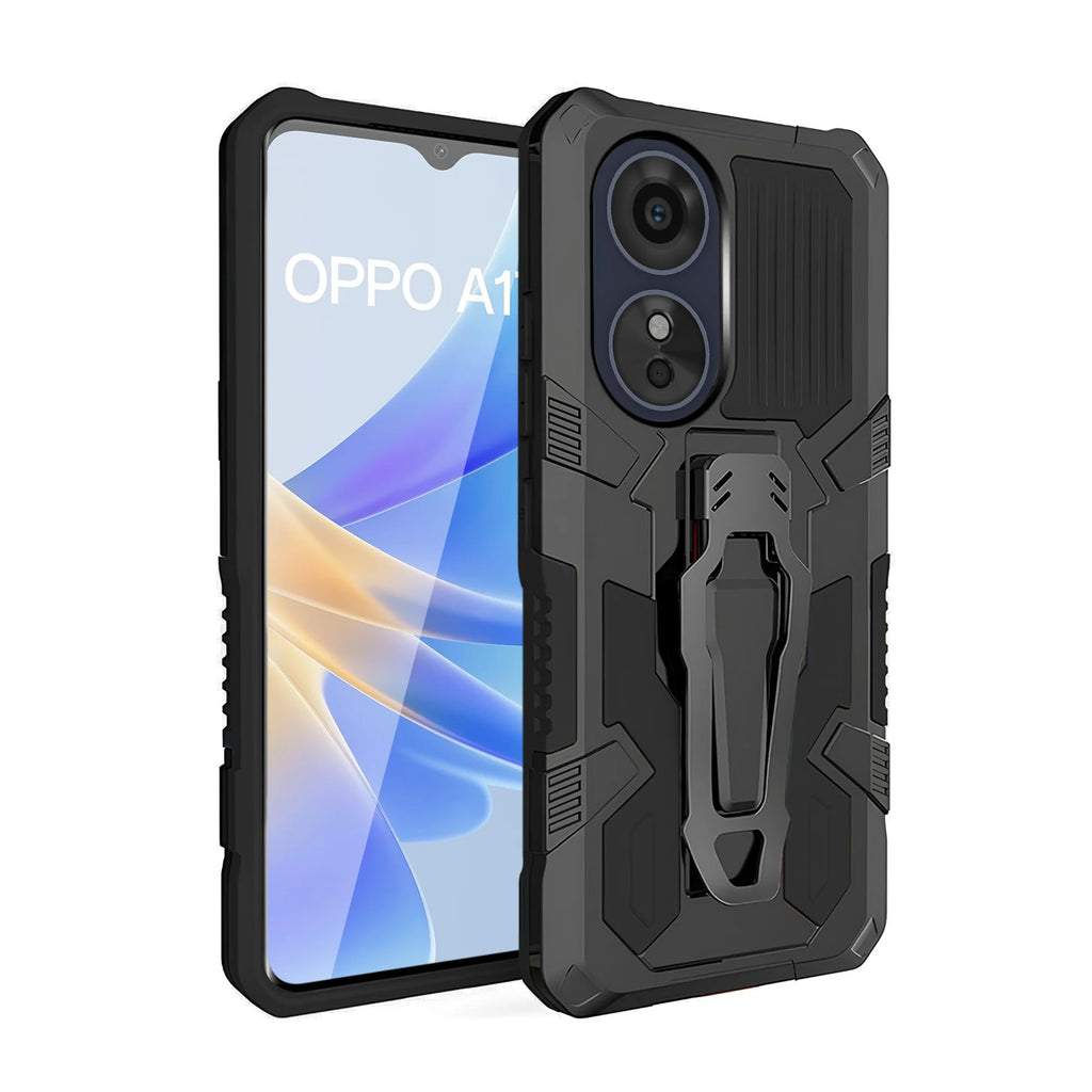 Vaku ® Oppo A17 Vanguard Military Grade Armor Case with Metal Belt Clip Kickstand Back Cover