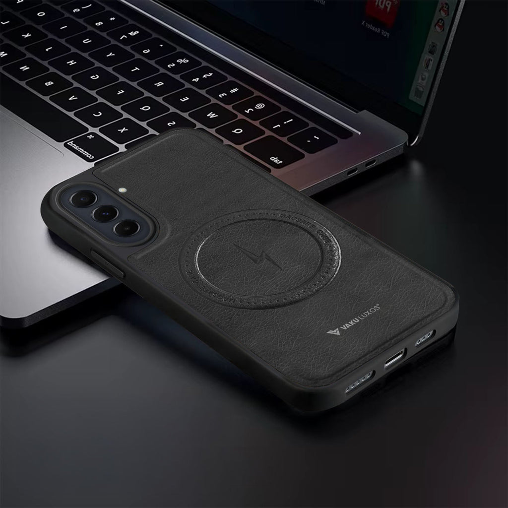 Vaku® Samsung Galaxy A34 5G Maxtron Leather Stitched Magnetic Magsafe Non-Slip Grip Shockproof Back Cover