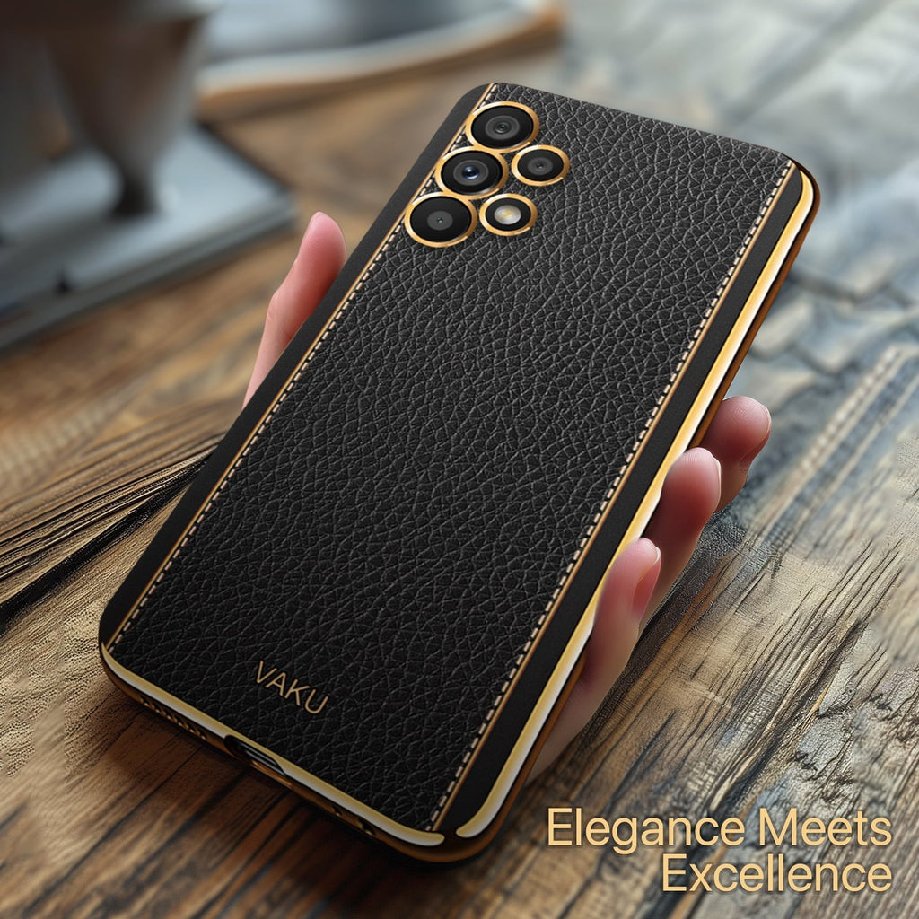 Vaku ® Samsung Galaxy A13 Luxemberg Leather Stitched Gold Electroplated Soft TPU Back Cover