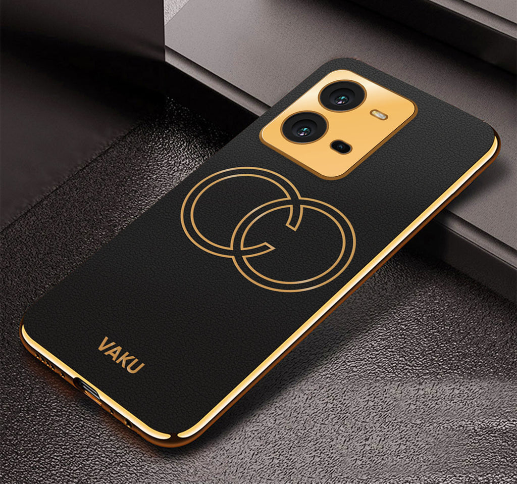 Vaku ® Vivo V25 5G Skylar Leather Pattern Gold Electroplated Soft TPU Back Cover