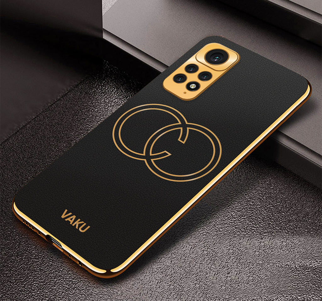 Vaku ® Xiaomi Redmi Note 11s Skylar Leather Pattern Gold Electroplated Soft TPU Back Cover
