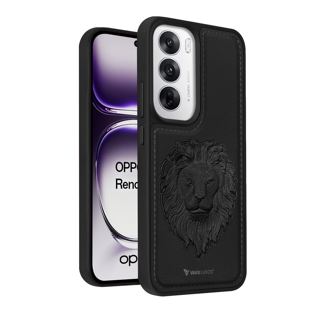 Vaku ® Oppo Reno12 Pro Lion Embossed Luxury Designer Leather Protective Back Cover