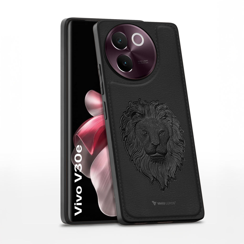 Vaku ® Vivo V30e 5G Lion Embossed Luxury Designer Leather Protective Back Cover