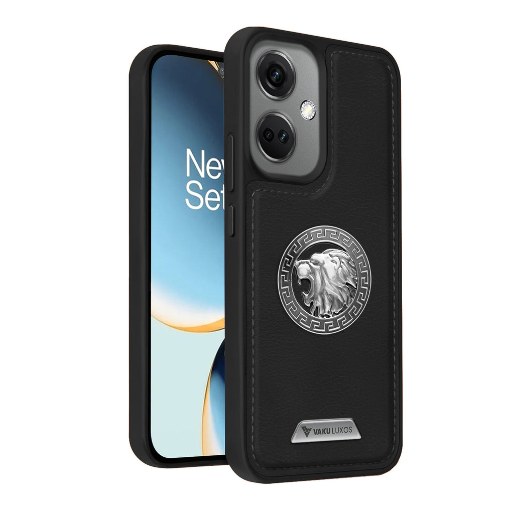 Vaku ® OnePlus Nord CE 3 5G Regal Shield Metal Lion Engraved Leather Protective Back Cover