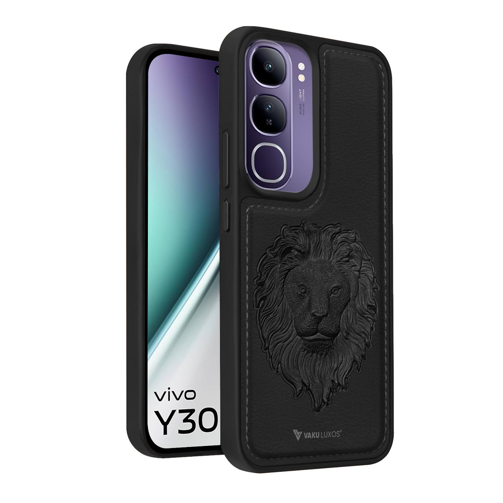 Vaku ® Vivo Y300 5G Lion Embossed Luxury Designer Leather Back Cover