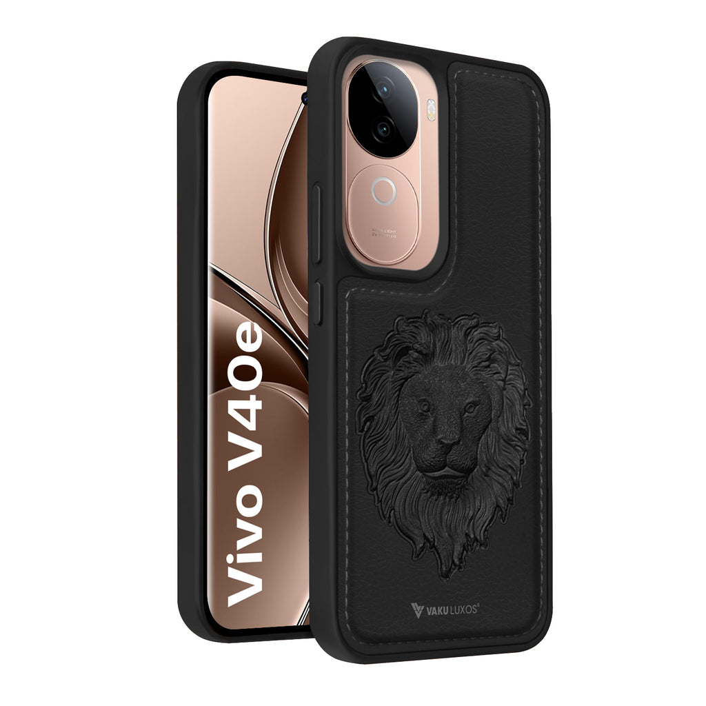 Vaku ® Vivo V40e 5G Lion Embossed Luxury Designer Leather Back Cover