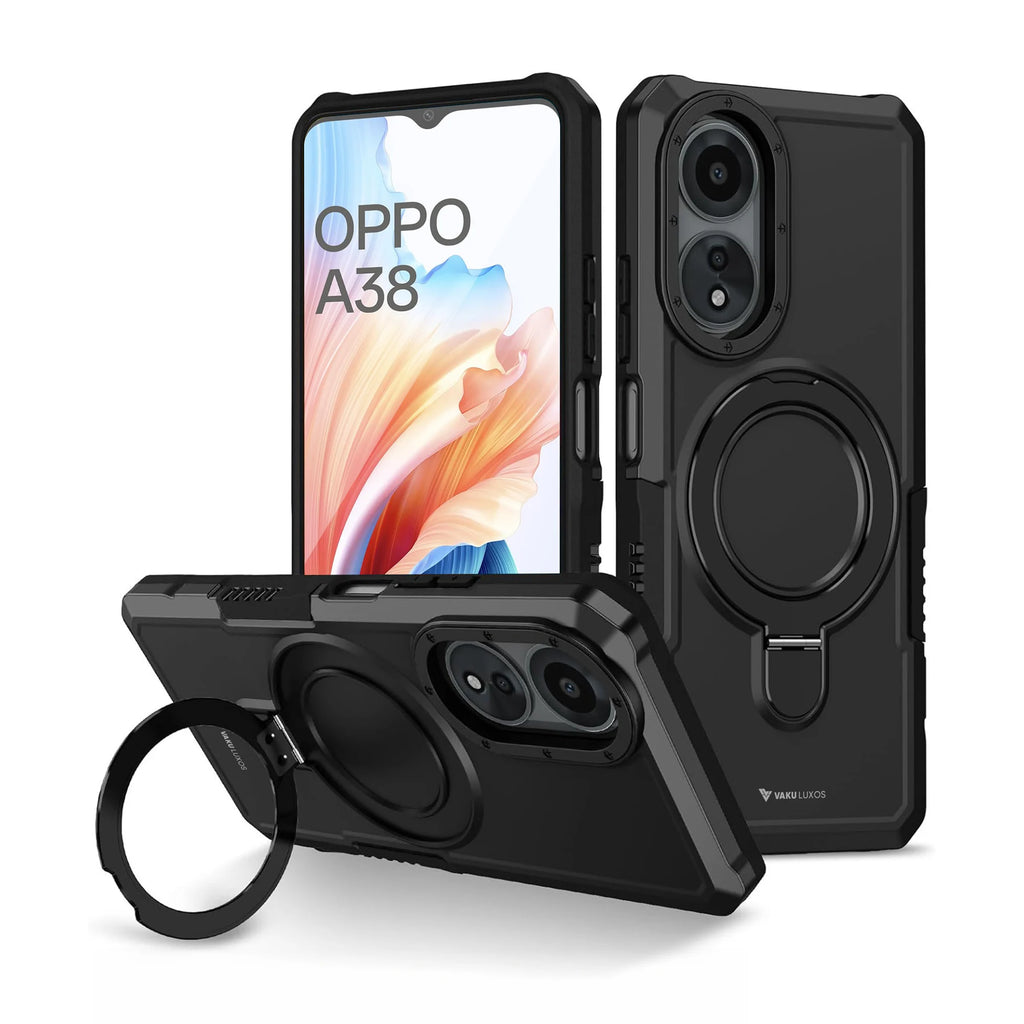 Vaku ® Oppo A38 Astor Military Grade Armor Protective Case with Ring Bracket Kickstand Back cover