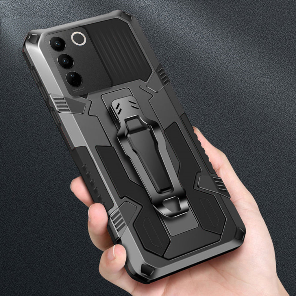 Vaku ® Vivo Y27 Vanguard Military Grade Armor Case with Metal Belt Clip Kickstand Back Cover