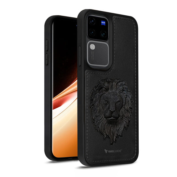 Vaku ® Vivo V30 5G Lion Embossed Luxury Designer Leather Back Cover
