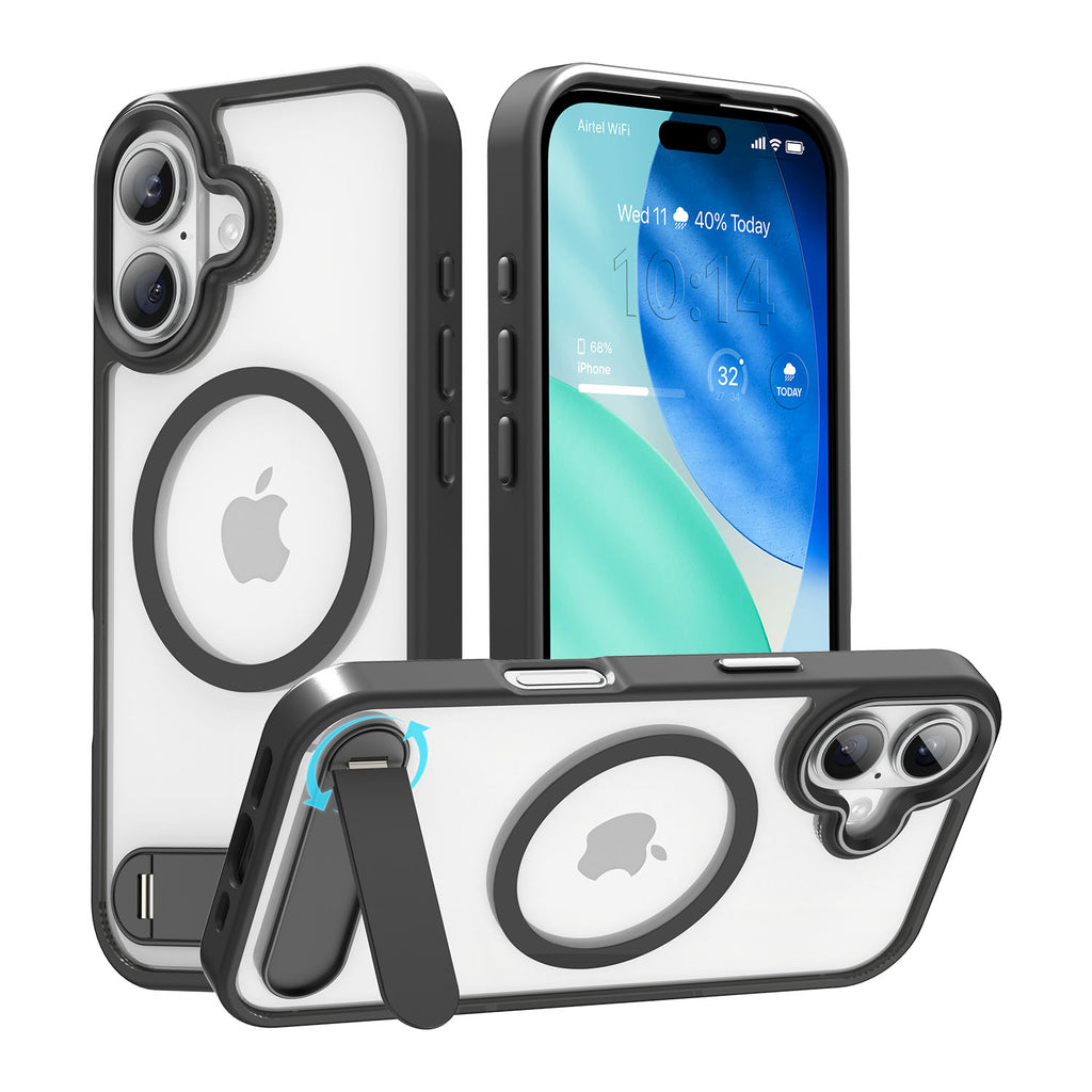 Vaku Luxos ® Apple iPhone 17 Orion Magpro Scratch Resistant Camera Screen Protector Case With Alloy Metal Stand Shockproof Back Cover