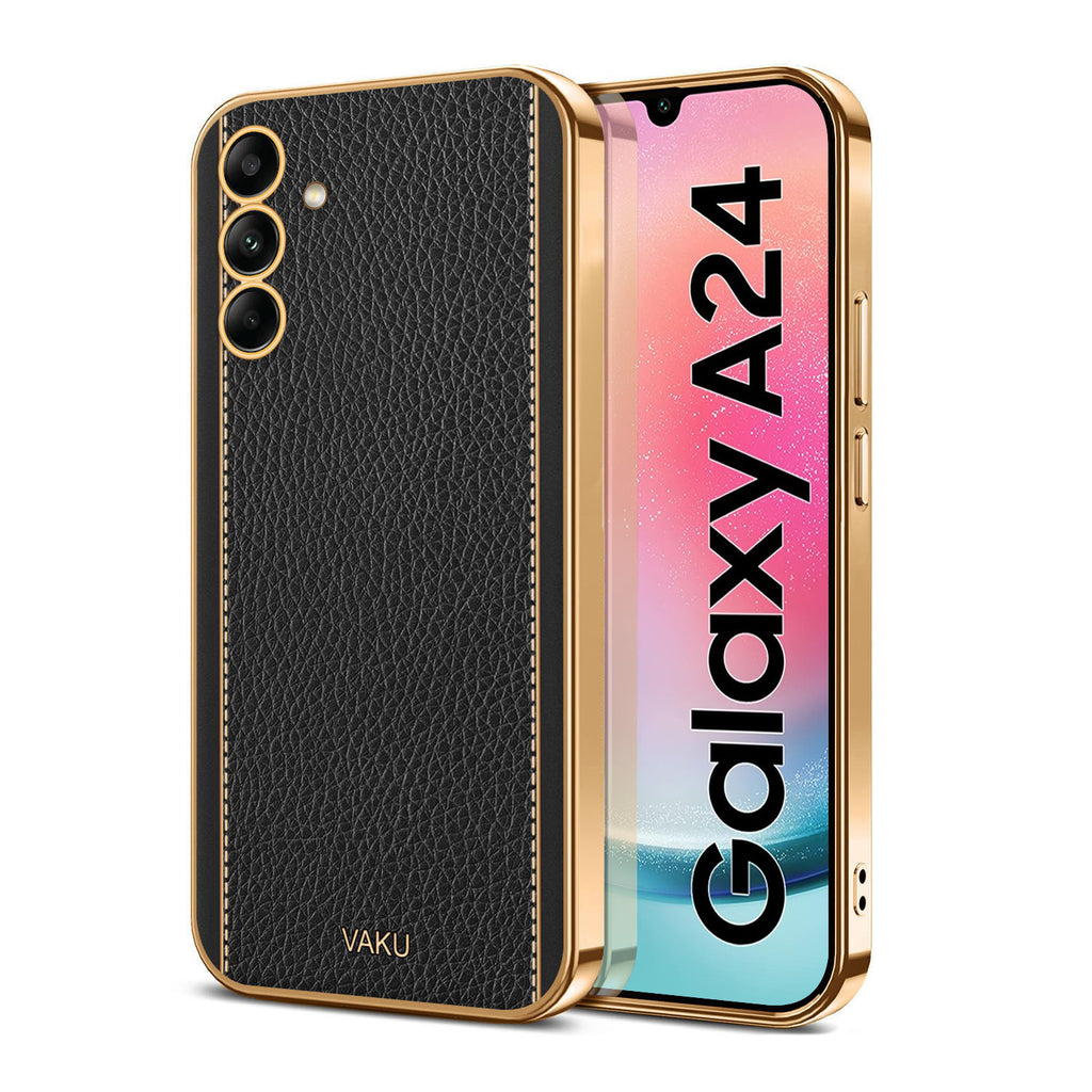 Vaku ® Samsung Galaxy A24 4G Luxemberg Leather Pattern Gold Electroplated Soft TPU Back Cover