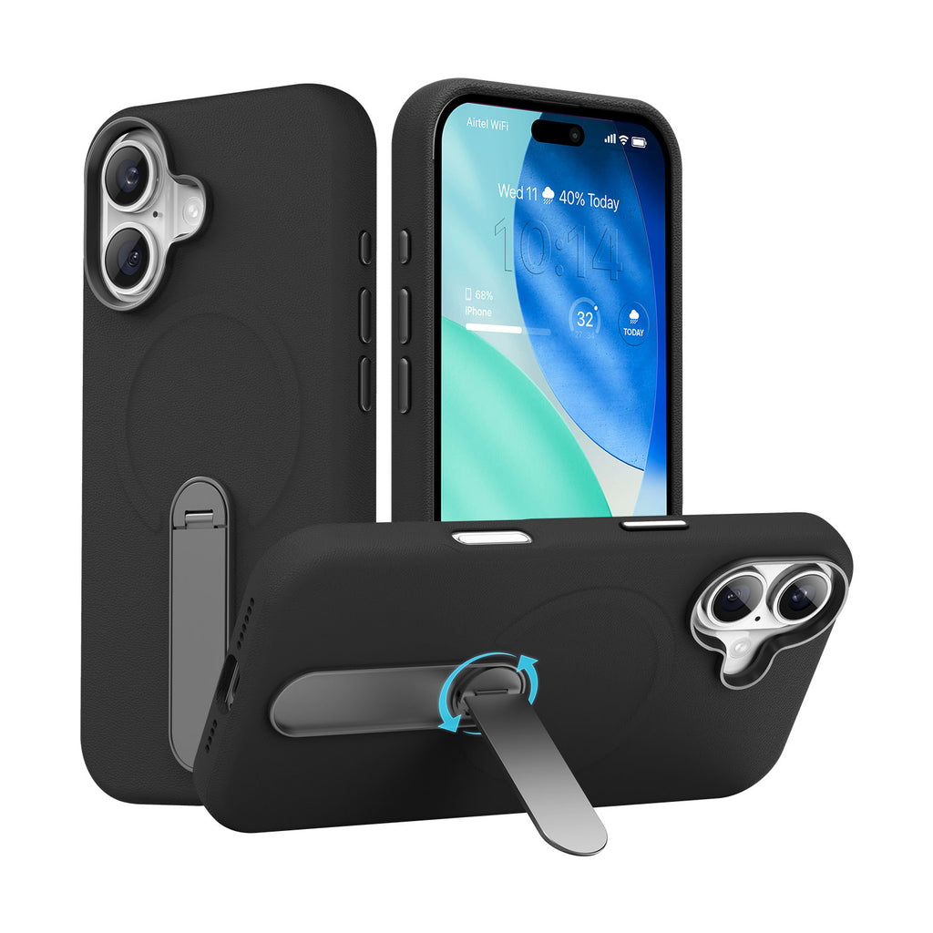 Vaku Luxos ® Apple iPhone 17 Zayro Magpro Leather Scratch Resistant Military-Grade Case With Alloy Metal Stand Shockproof Protective Back Cover