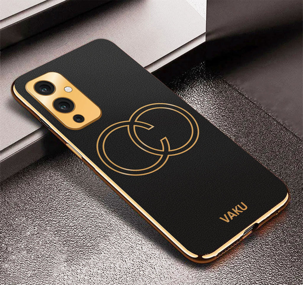 Vaku ® OnePlus 9 Skylar Leather Pattern Gold Electroplated Soft TPU Back Cover