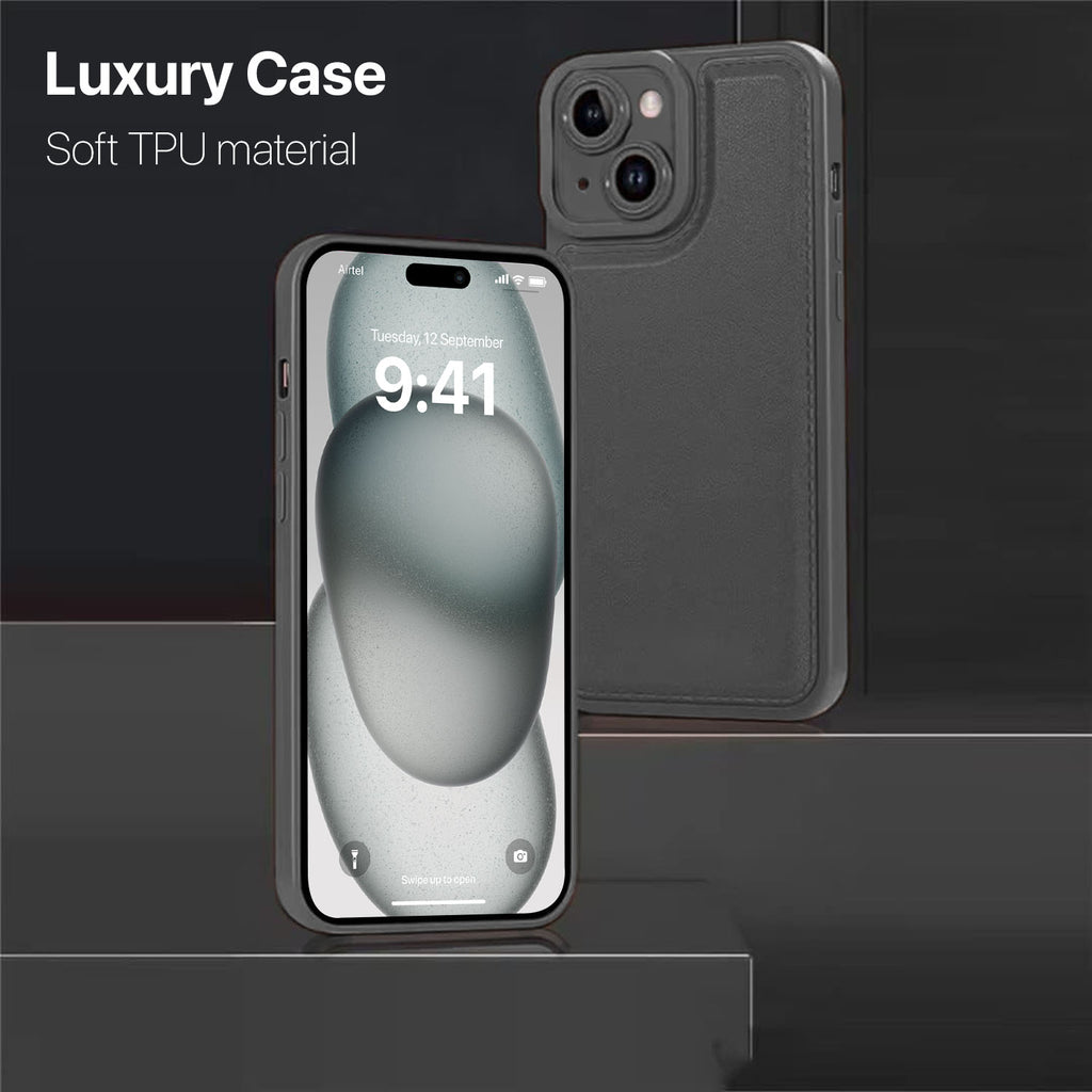 Vaku ® Apple iPhone 15 PU Leather Texture Soft Non-Slip Grip TPU Shockproof Back Cover