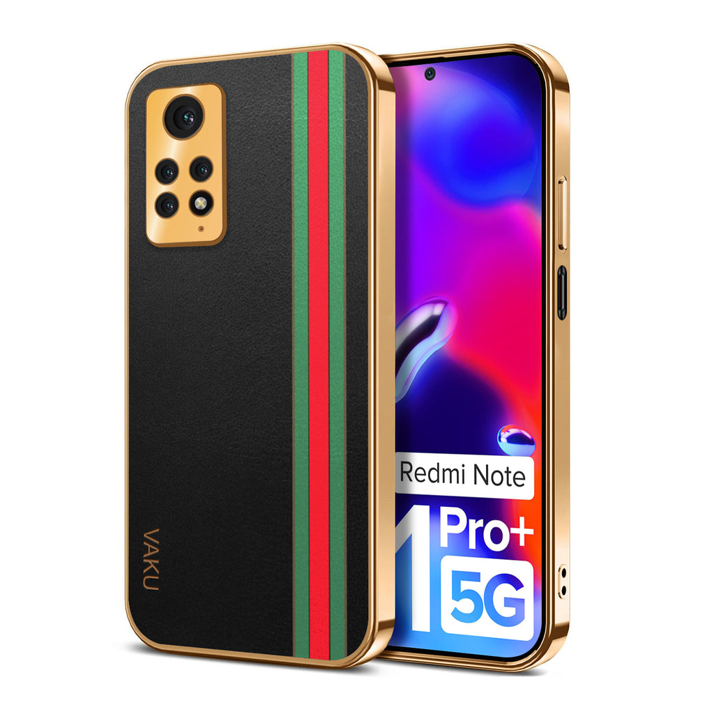 Vaku ® Xiaomi Redmi Note 11 Pro Plus Felix Line Leather Pattern Gold Electroplated Soft TPU Back Cover Case