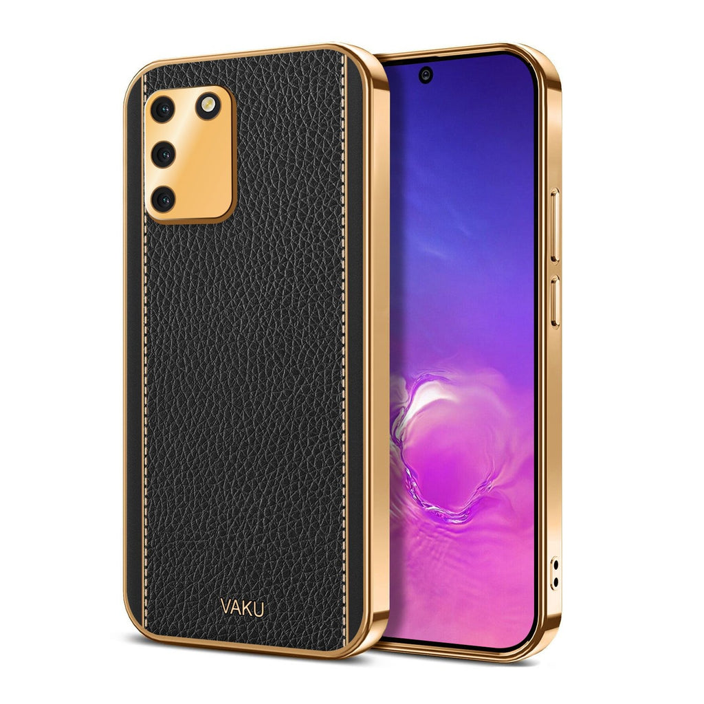 Vaku ® Samsung Galaxy S10 Lite Luxemberg Series Leather Stitched Gold Electroplated Soft TPU Back Cover