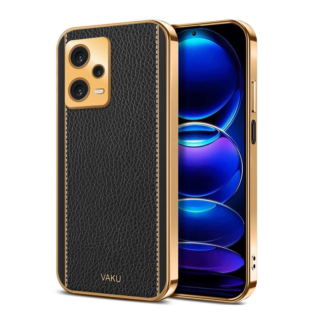 Vaku ® Redmi Note 12 Pro Plus 5G Luxemberg Series Leather Stitched Gold Electroplated Soft TPU Back Cover