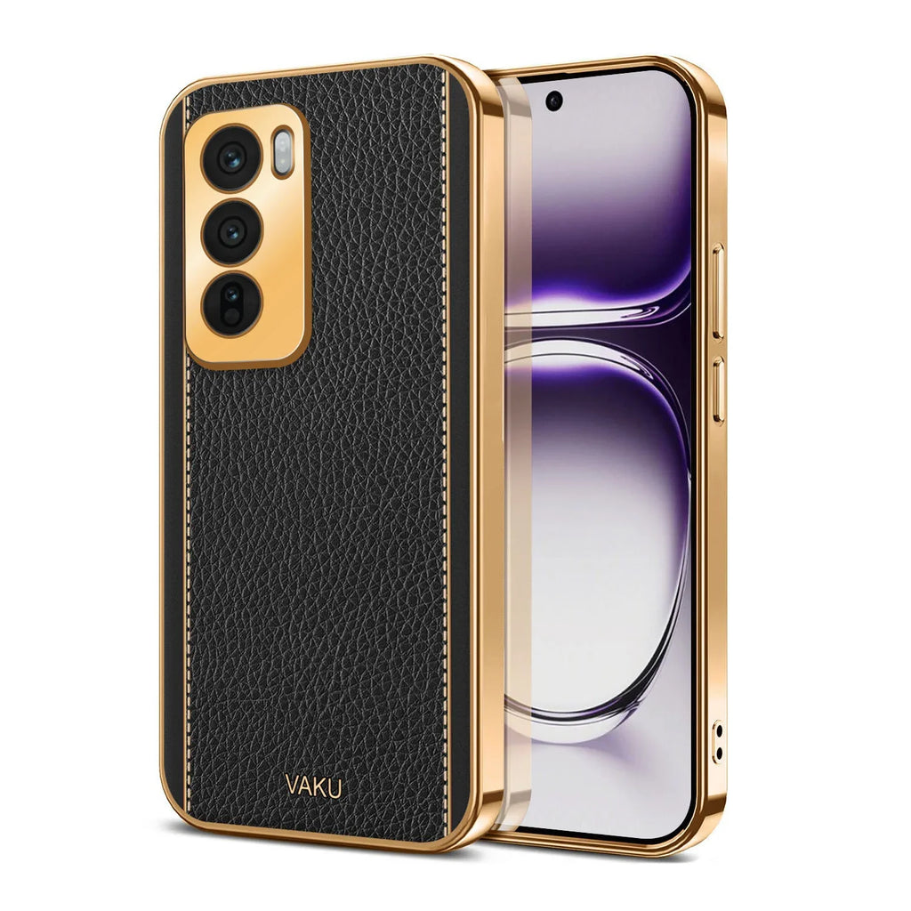 Vaku ® Oppo Reno12 5G Luxemberg Leather Pattern Gold Electroplated Soft TPU Back Cover
