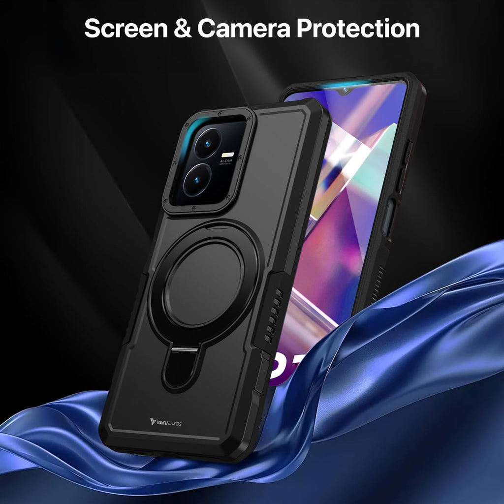 Vaku ® Vivo Y22 Astor Military Grade Armor Protective Case with Ring Bracket Kickstand Back cover