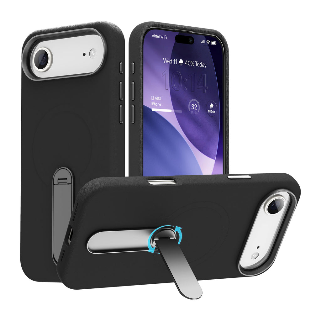 Vaku Luxos ® Apple iPhone 17 Air Zayro Magpro Leather Scratch Resistant Military-Grade Case With Alloy Metal Stand Shockproof Protective Back Cover
