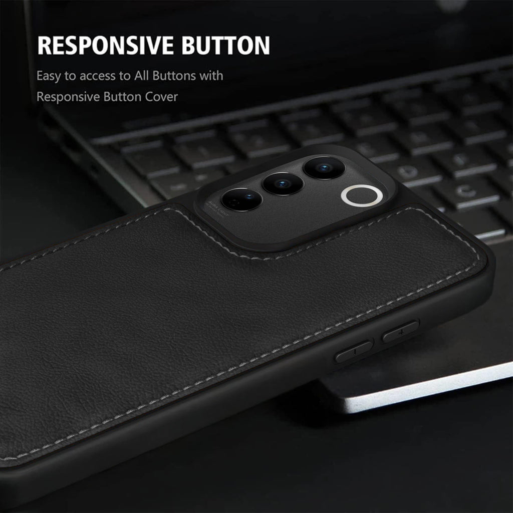Vaku ® Vivo V27 5G Luxe Premium Leather Stitched Protective Back Cover
