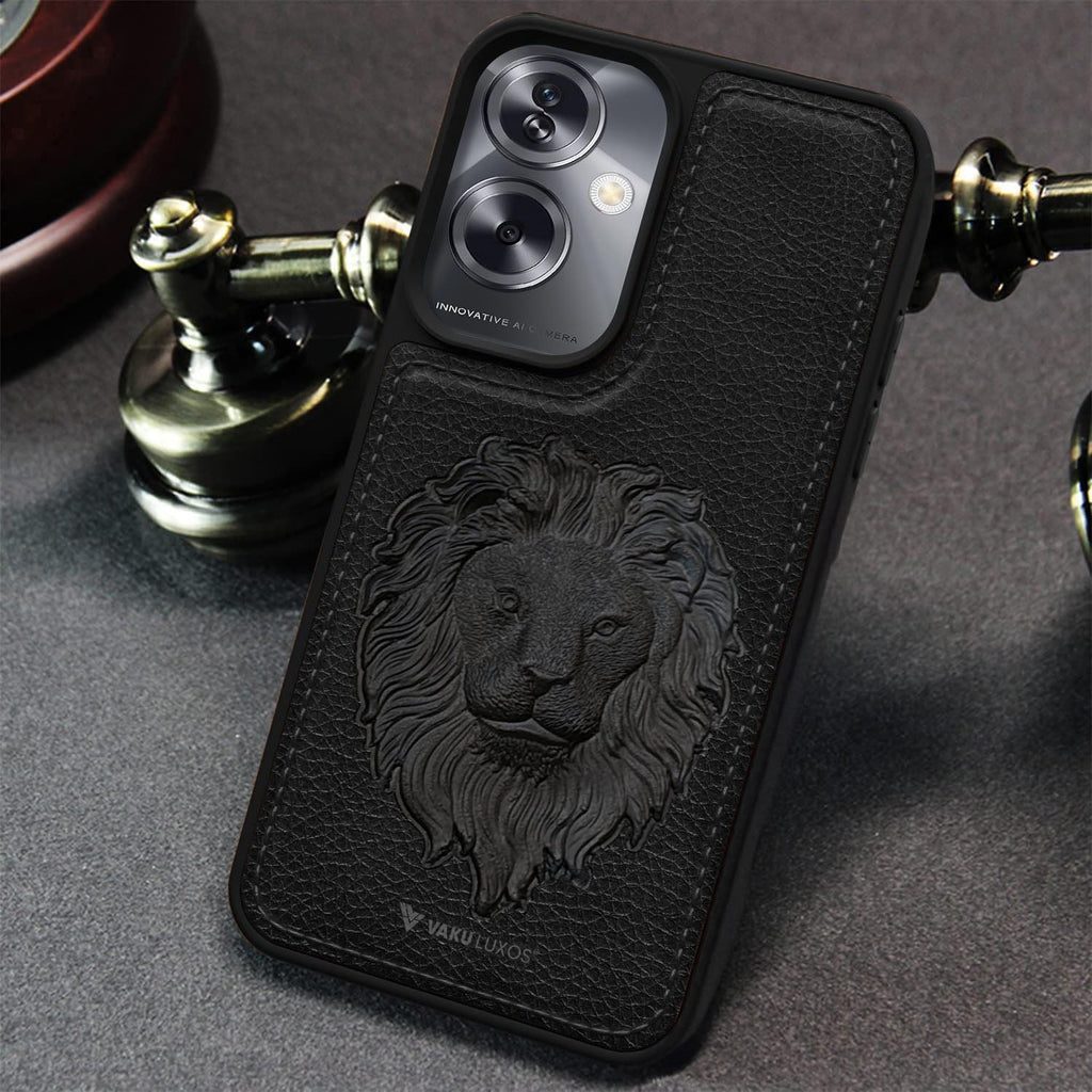 Vaku ® Oppo A79 5G Lion Embossed Luxury Designer Leather Back Cover