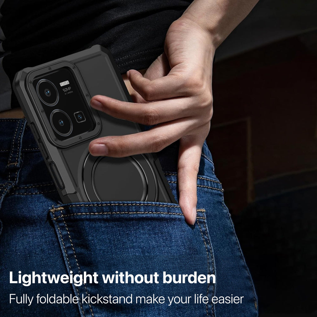 GOKEN Cover per Vivo Y16 4G + 2 Vetro Temperato, TPU/PC Dual Layer Hybrid Armor Custodia con Supporto Magnetico Auto, Silicone Case con 360° Girevole Anello, Nero GOKEN Cover per Vivo Y16 4G + 2 Vetro Temperato, TPU/PC Dual Layer Hybrid Armor Custodia con Supporto Magnetico Auto, Silicone Case con 360° Girevole Anello, Nero