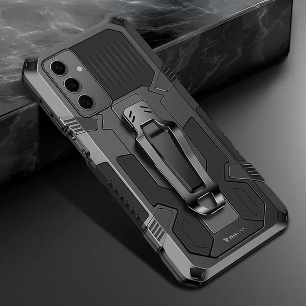 Vaku® Samsung Galaxy S24 5G Vanguard Military Grade Armor Case with Metal Belt Clip Kickstand Back Cover